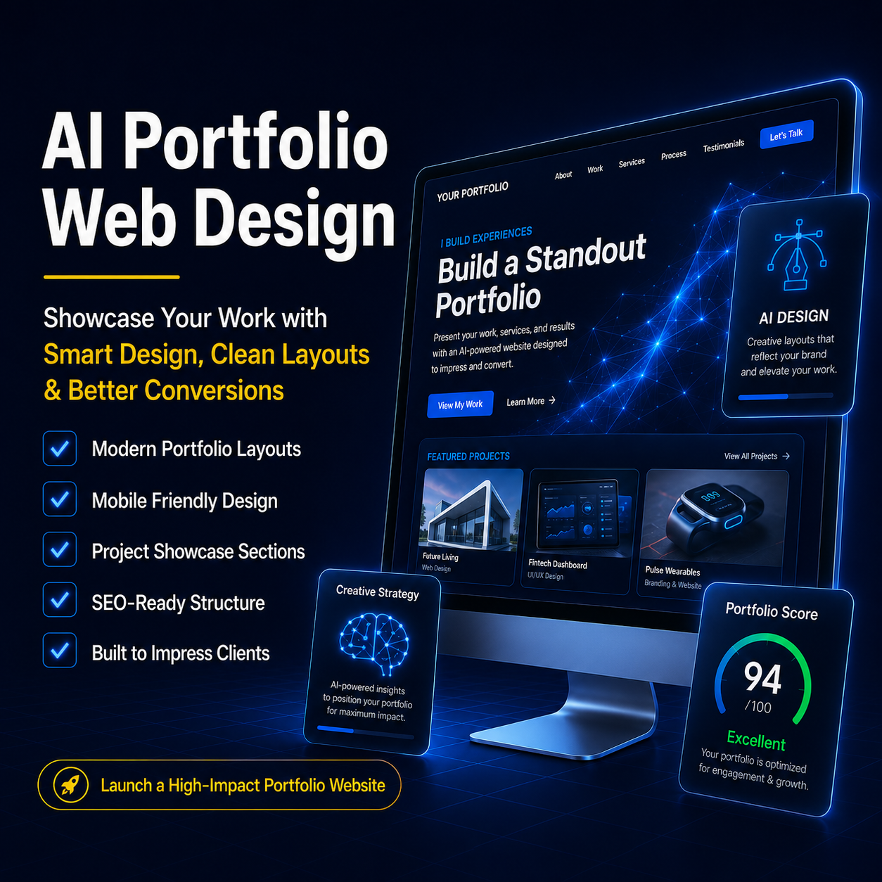 AI portfolio web design with modern project layouts and responsive presentation