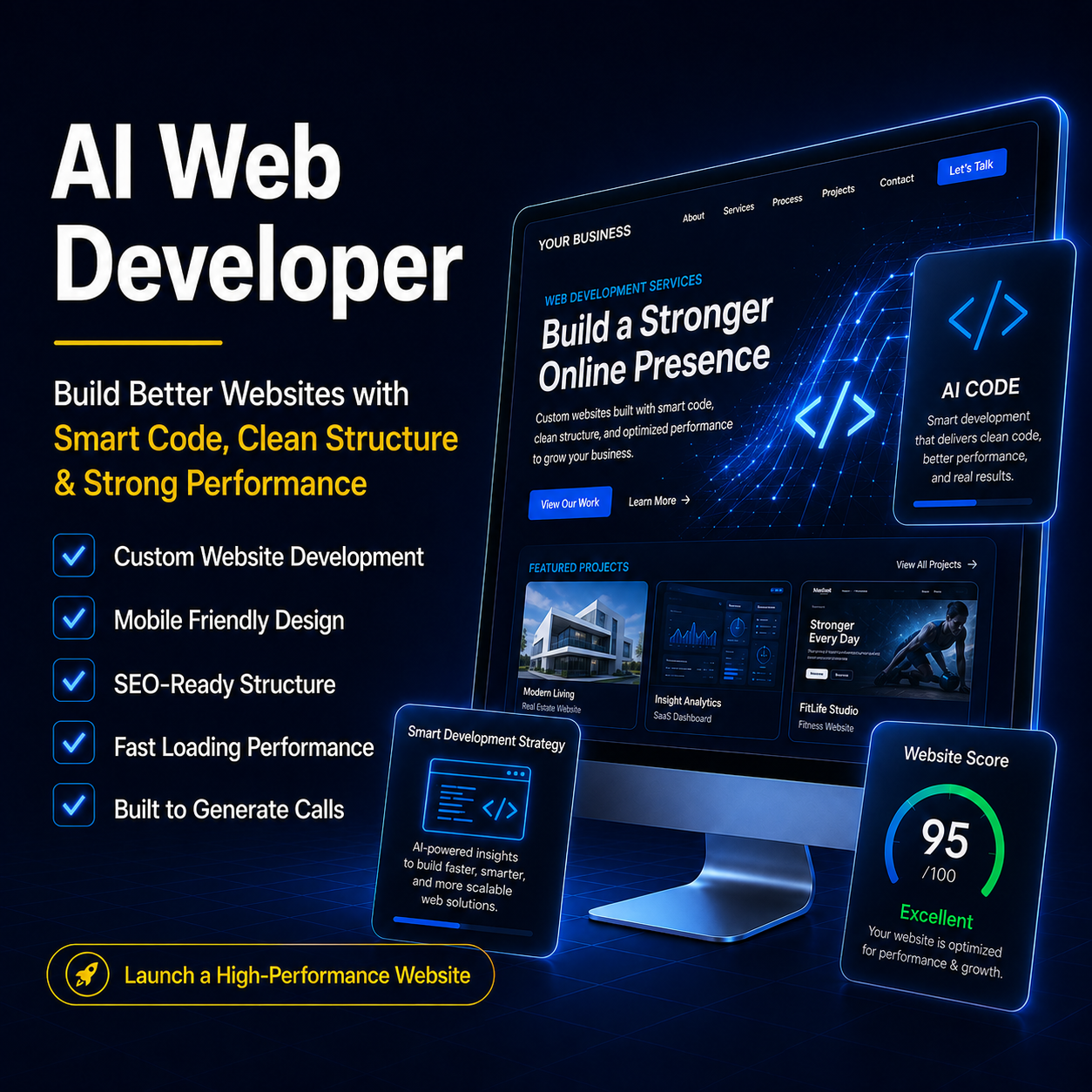 Custom website development services in Deerfield Beach with mobile-friendly design, clean structure, and strong performance