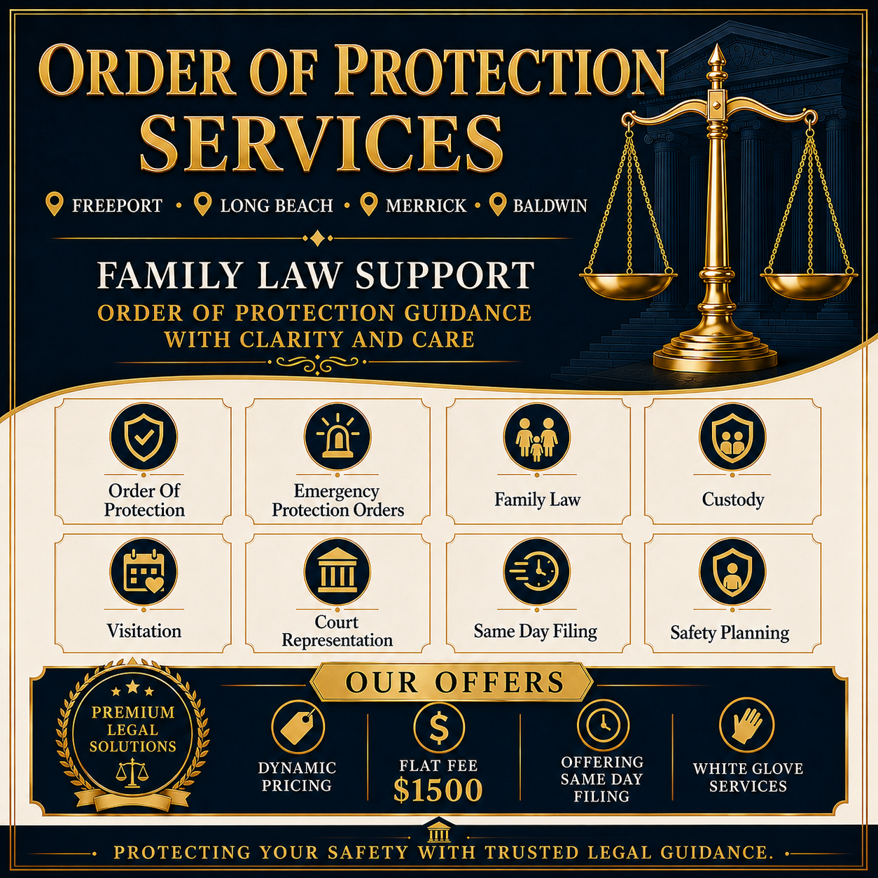 Custom AI family law Order of Protection services marketing flyer