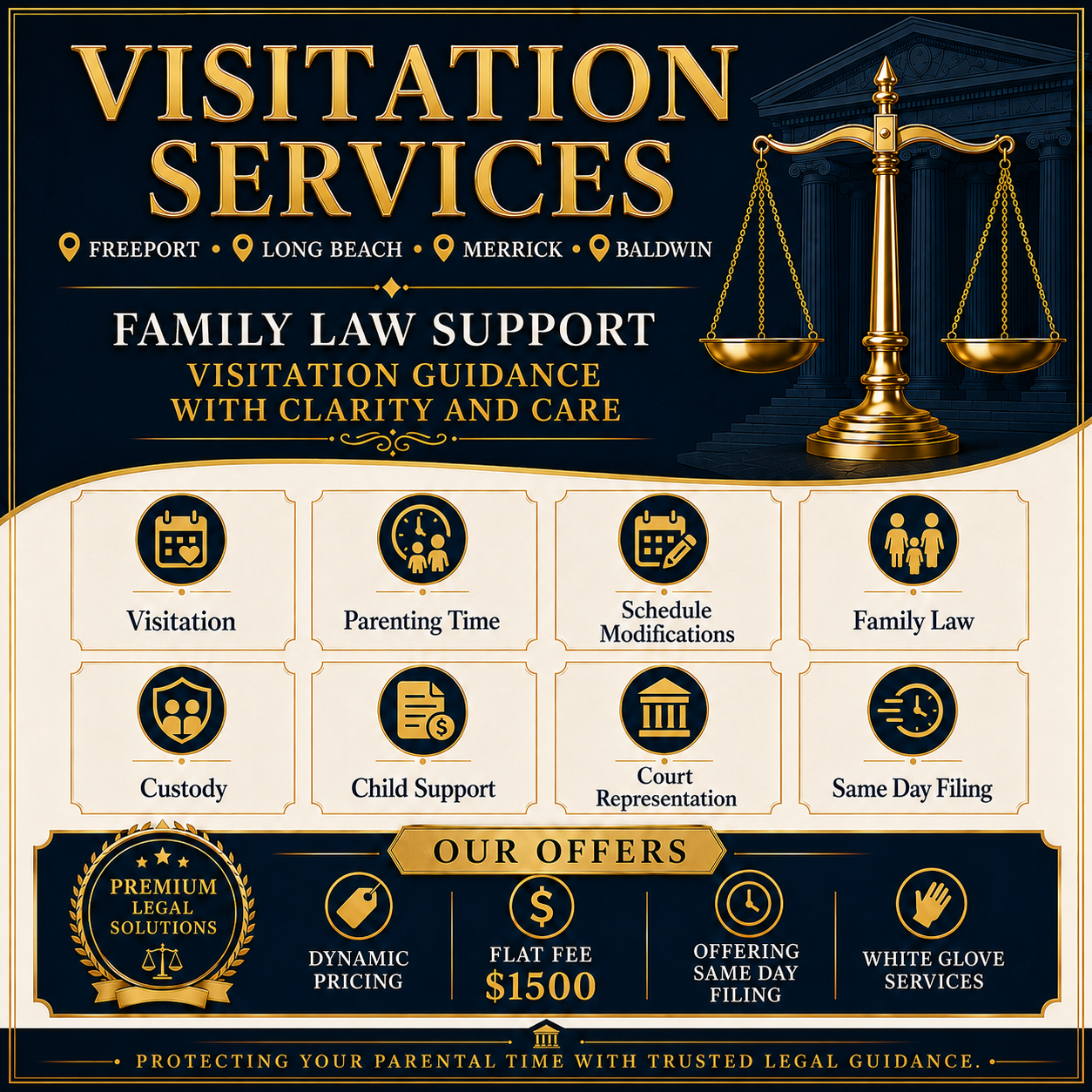 Custom AI family law visitation services marketing flyer